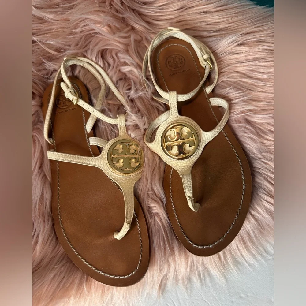 Tory Burch Leticia Leather Sandals Ivory Size 9,5
